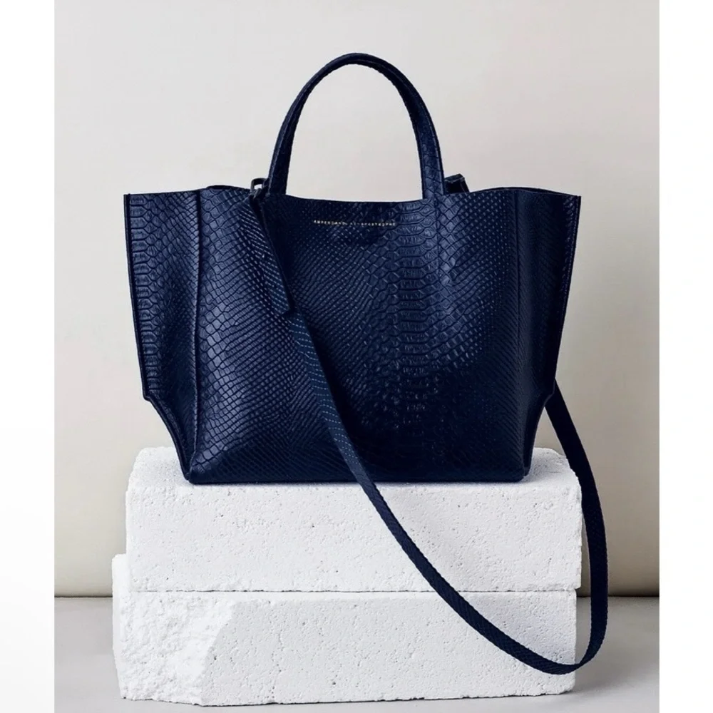 Ampersand As Apostrophe Half Tote Navy Night Python Textured Leather NWT - Picture 1 of 10